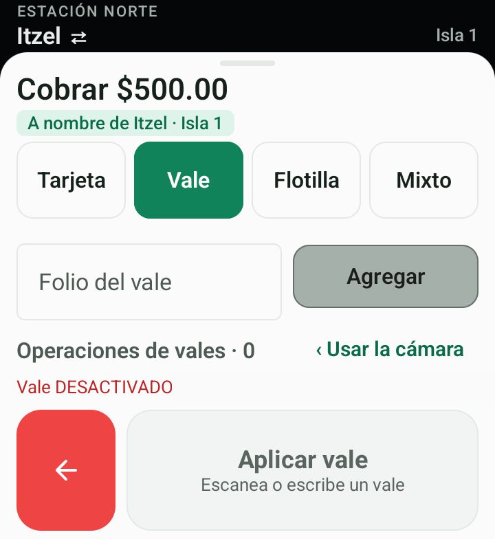 Tableta de la isla: el despachador cobra 500 pesos y aplica un vale.